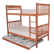 HAIM Solid Mahogany Wood Single Size Double Decker Bed with/without Pull Out In Cherry &amp; Walnut Color