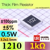 1kΩ ±5% 1210 0.5W Thick Film Resistor 1K 102 UNI-ROYAL 1210W2J0102T5E