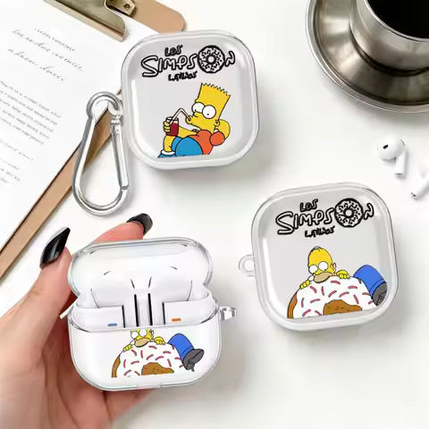 Cartoon The Simpsons Clear Earphone Cases Cover With Hook Case For Samsung Galaxy Buds Live 4Pro 3Pr