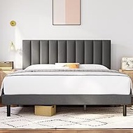 Molblly King Size Bed Frame Upholstered Platform with Headboard and Strong Wooden Slats,Mattress Foundation,Non-Slip and Noise-Free,No Box Spring Needed, Easy Assembly,Dark Gray