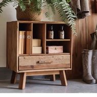Small Solid Wood Storage Log Tea Ke Magazine Art Movable with Cabinet Side Cabinet Drawer Table Cabi