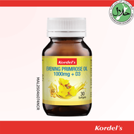 Kordels Evening Primrose Oil 1000mg + Vitamin D3 Softgels Cold-Pressed EPO 100mg GLA 500IU Vitamin D
