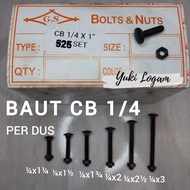 1 Box of CB Bolts and Nuts 1/4 bolts, lock nuts, 10 truck bed bolts, fence bolts, umbrella bolts, ca