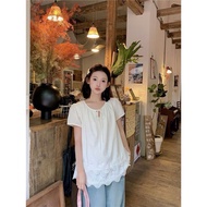 Airy round neck shirt with two layers of gentle lace skirt for Korean style lady-HH205