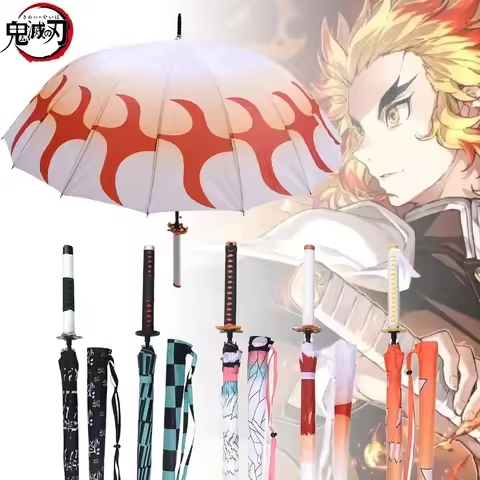 Anime Demon Slayer Katana Umbrella Kimetsu No Yaiba Long Rain Parasol RaincoaKyoujurou Japanese Kata