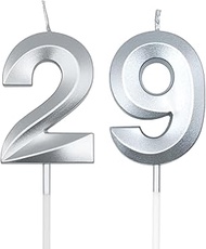 Silver 29th & 92nd Birthday Candles for Cakes, Number 29 92 Candle Cake Cupcake Topper for Birthday 