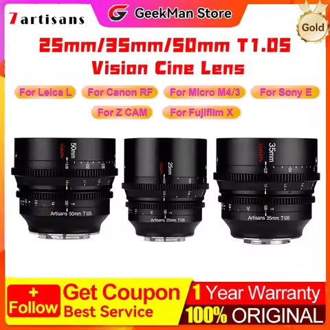 .7artisans 25mm 35mm 50mm T1.05 APS-C Cine Vision Lens For Fuji for Sony E M4/3 BMPCC 4K Z CAM E2 fo