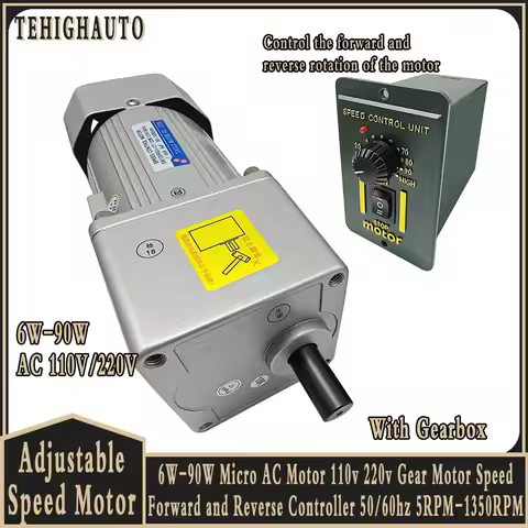 6W-90W Micro AC Motor 220V Gear Motor Speed Forward and Reverse Controller 50/60hz 5RPM-1350RPM For 