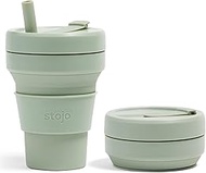 Stojo Biggie Silicone Collapsible Cup, 16oz/470ml, Sage