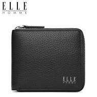 ELLE HOMME กระเป๋าสตางค์ลายลิ้นจี่หนังแท้แบบใหม่ที่หนีบธนบัตรแนวธุรกิจแบบสั้นมีซิปที่ใส่บัตรหลายช่องที่ใส่ตั๋ว