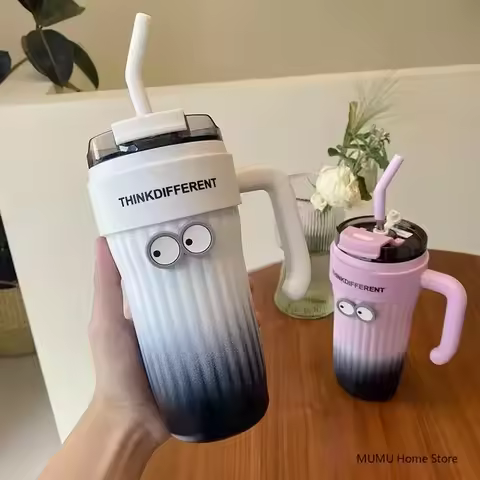 860ML Stainless Steel Vacuum Flask With Straw Car Thermal Cup Keeps Cold and Heat High Capacity Ther