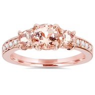 P3 POMPEII3 1 1/2CT Morganite & Diamond 3-Stone Engagement Ring 14K Rose Gold