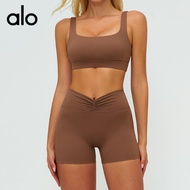 alo Brushed Outdoor Sports Suit for Women Geometric Back Yoga Set Sports Running Fitness Clothing