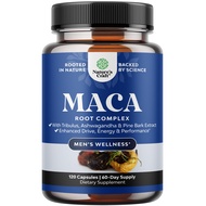 Potent Black Maca Root Capsules for Men - Herbal Wellness Supplement with Siberian Ginseng Ashwagand