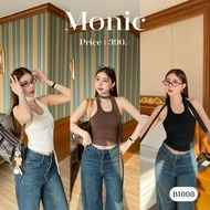 Crop Top There Is Chiffon Fabric Tied At The Neck. B1008 l MONIC Ribbed [Buy 1 000 And Get Free Acce