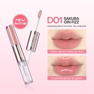 Double Ended Lip Gloss 1.5g+1.5g Color Holding Lip Glaze Hydrating Lip Jelly D01 Sakura Gin Fizz