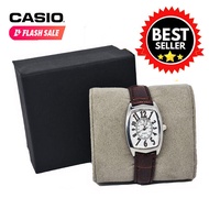 Casio Quartz Square White Dial Dark Brown Leather Strap Women's Watch