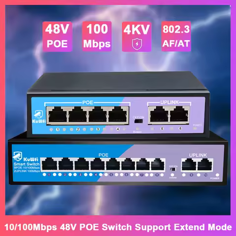 KuWFi 4/8 Port POE Switch 10/100Mbps Ethernet Port Fast RJ45 Network Switch Extend Up to 250Meter fo