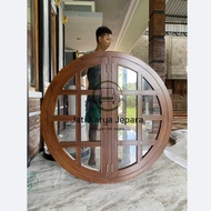 Kusen Jendela Bundar 130cm Buka Pintu 2 Kayu Solid - Jati Karya Jepara