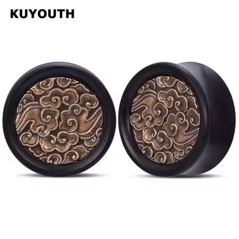 KUYOUTH Retro Wood Auspicious Cloud Pattern Ear Plugs Expanders Gauges Body Piercing Jewelry Earring