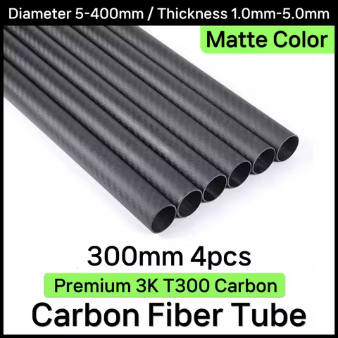 4Pcs Carbon Fiber Tube 300mm High Hardness Composite Material 100% Pure Carbon OD 10mm 12mm 15mm 18m