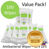 Antibacterial Wipes 10 in 1 Pack (10x10s),Natural Extracts,Aloe Vera,Alcohol-Free,Child Friendly,Kil