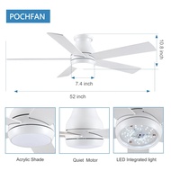 POCHFAN 52 Inch Low Profile Ceiling Fans With Lights And Remote, LED Flush Mount White Ceiling Fan With Quiet DC Motor ceiling fan woqiroiuyyyewyiqur