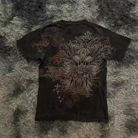 2000s Affliction Shirt Skull Print T-shirt Fashion Graphic T Shirt Plus Size Sports Men Tee Unisex C