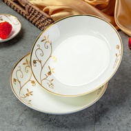 Tableware 7/8 Inch Plate Household Gold Trim Dish Tangshan Bone Porcelain Deep Plates Soup Meal Tray