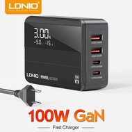 LDNIO GaN 100W อุปกรณ์ชาร์จเร็วสุดๆ USB-C เครื่องชาร์จติดผนัง4พอร์ตโทรศัพท์มือถือแท็บเล็ตพร้อมที่ชาร