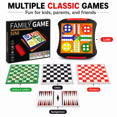7-in-1 Board Game Set Family Desktop Game Including Snake Ladder Checkers Chess Backgammon Gomoku An