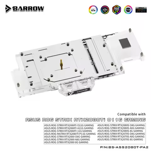 Barrow GPU Block For ASUS ROG STRIX RTX2080Ti/2080 , Full Cover Video Card Water Cooler , PC Cooling