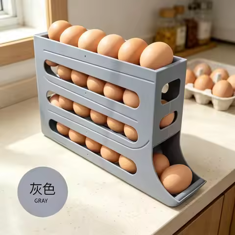 4-Layer Automatic Roll-Out Egg Storage Box, Fridge Egg Holder Holds 30 Eggs, Household Refrigerator 