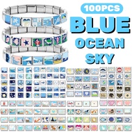 100 Styles Blue Ocean Series Italian Module Bracelet Charms Fit DIY Making 9mm Steel Links