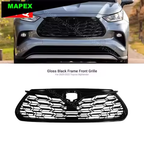For 2020-2022 Toyota Highlander Front Upper Grille Grill Gloss Black W/O Holes