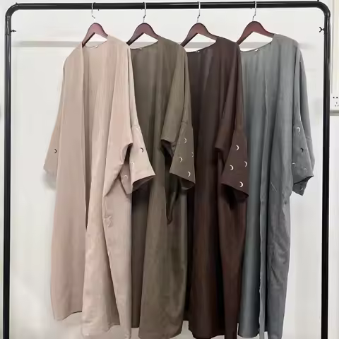 Abayas for Women Solid Color Elegant Cardigan Moon Embroidery Fashion Muslim Turkey Kaftan Middle Ea
