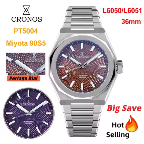 Cronos L6050 Luxury Watch PT5004 Miyota 90S5 Automatic Mechanical Movement 36mm Perlage Dial Sapphir