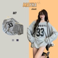 Women's Loose Long-Sleeved Off-Shoulder T-Shirt, Cowboy33 Cotton Fleece Sweater, Loose Fit Korean Pe