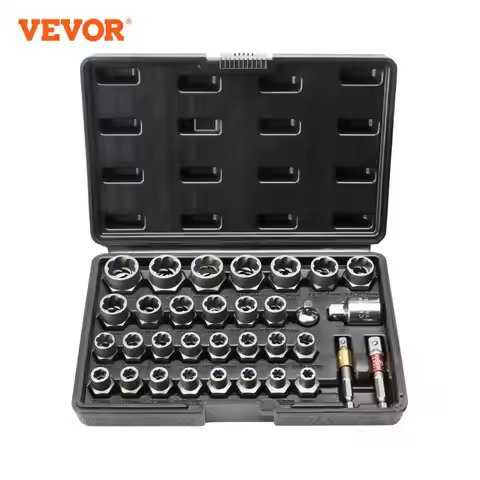 VEVOR 29PCs Bolt Extractor Set Bolt and Nut Remover Set 6mm to 10mm 13/32" to 3/4" CR-MO Steel Extra