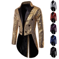 Shiny Gold Sequins Glitter Men's Tailcoat Suit Jacket Male Nightclub Prom Suit Blazer Wedding Groom Tuxedo Stage Clothes for Singers