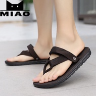 Miao.Ji Summer Fashion Men's Cow Leather Flip Flops Beach Sandals for Men 2020 Leather Flat Slippers Non-slip Shoes Soft Sole Sandal Flip Flops Pantai Lelaki