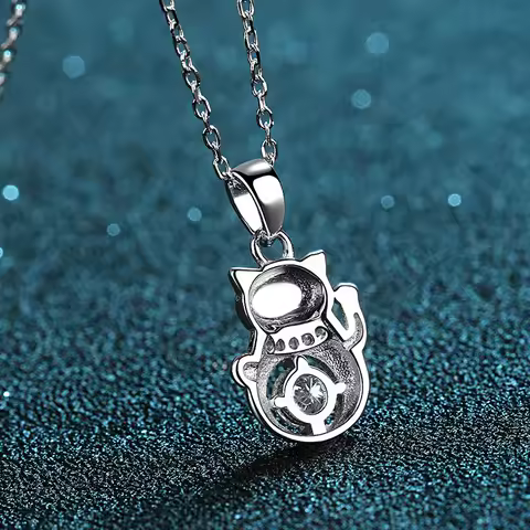 18K White Gold Platinum PT950 0.3ct Moissanite Cat Pendant Necklace for Women High Polished Finish J