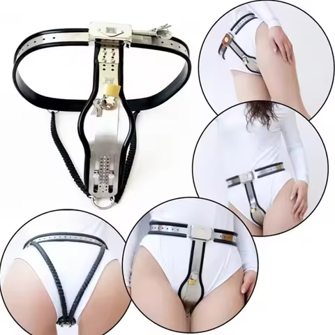 Women Stainless Steel Chastity Belt BDSM Bondage Lockable Metal Lesbian Toys Erotic Urethral Lock Ad