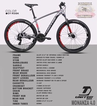 Sepeda Gunung 27,5 Inch MTB United Monanza 4.1 Alloy 3x8 Speed Hidrolik Disc Brake Dewasa Terbaru