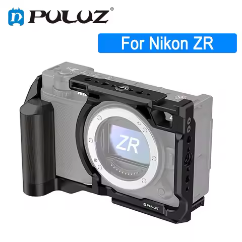 For Nikon ZR Metal Camera Cage with Wood Handle, For Nikon ZR 2025 Mirrorless Camera Cold Shoe Mount