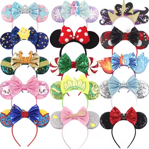 HEROCROSS Disney Mickey Mouse Ears Headband Kid Adult Festival Party Sequins 5"Bow Headband Women Ba