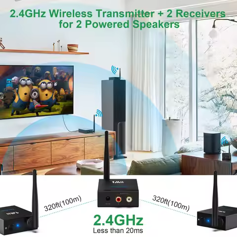 1Mii 2.4G Wireless Audio Transmitter and Receiver 100m Long Distance No Delay 192K/24bit HiFi 1 TX +