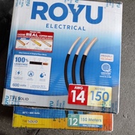 Per 150m royu original tw solid wire AWG wire100%pure copper #14(1.6mm)#12(2.0mm)black rubber coat