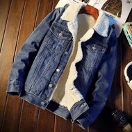ผู้ชายฤดูหนาวหนาLamb Furเสื้อแจ็คเก็ตผ้าฝ้ายหลวมสบายๆDenim Jacketอินเทรนด์คู่Warm Soft Shell Coat