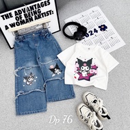 Set áo Kuromi DP76 quần bò jean suông cho bé gái